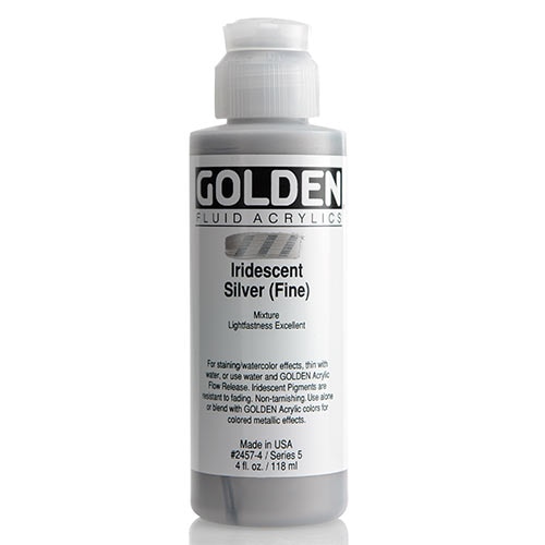 Golden, Fluid Acrylic, Paint, 4oz, Iridescent Silver (Fine)